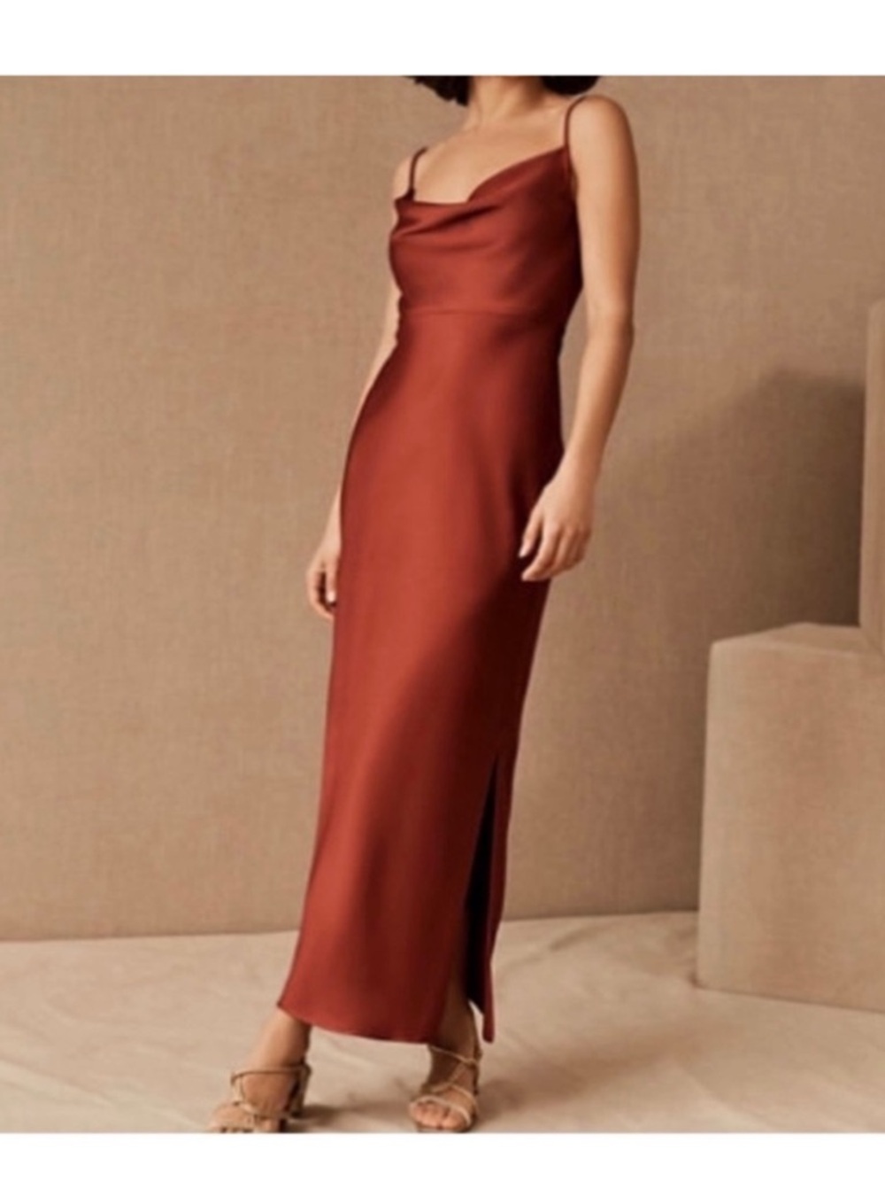 BHLDN Satin Cowl Slip Maxi Dress in Bronze